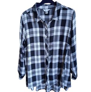 Christopher And Banks Black And White Plaid Top XL